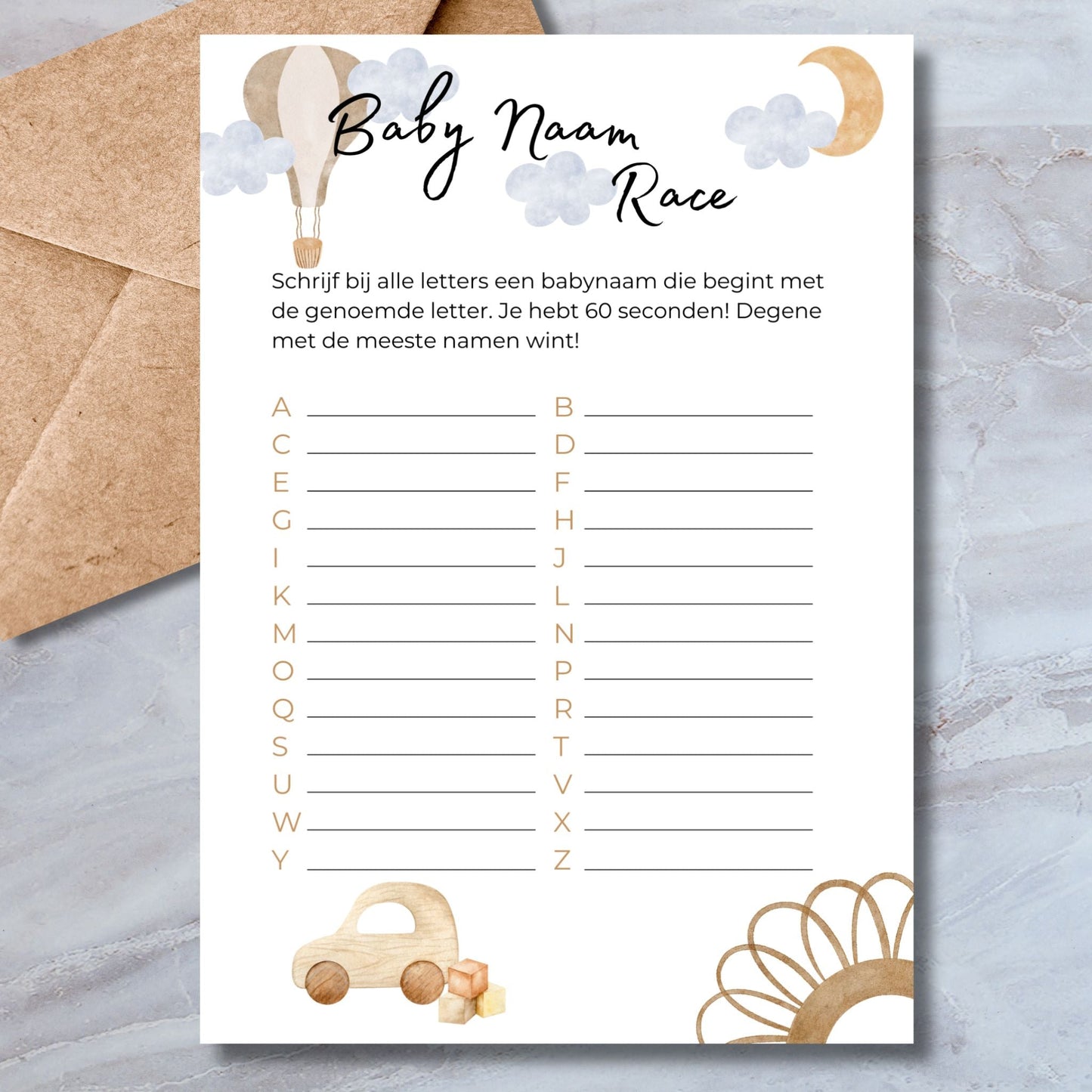 Baby Naam Race Spel - Beige Boho Stijl - Directe Download - Print & Plan