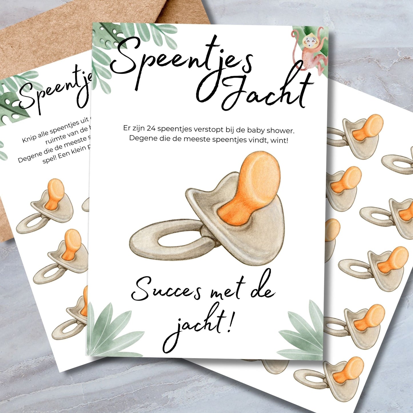Babyshower Speentjes Jacht Spel - Beige Safari Dieren Thema - Download - Print & Plan