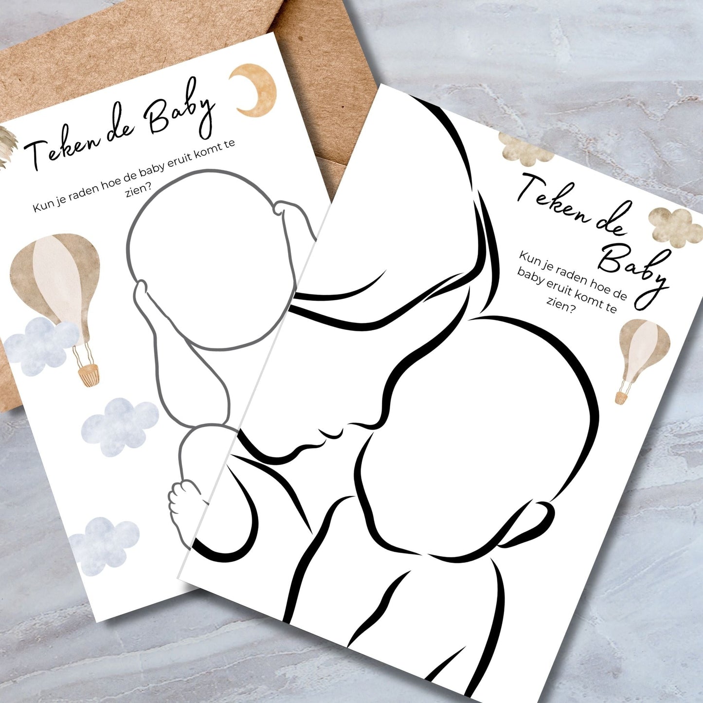 Babyshower Teken de Baby Spel - Beige Boho Thema - 2 Motieven - Download - Print & Plan