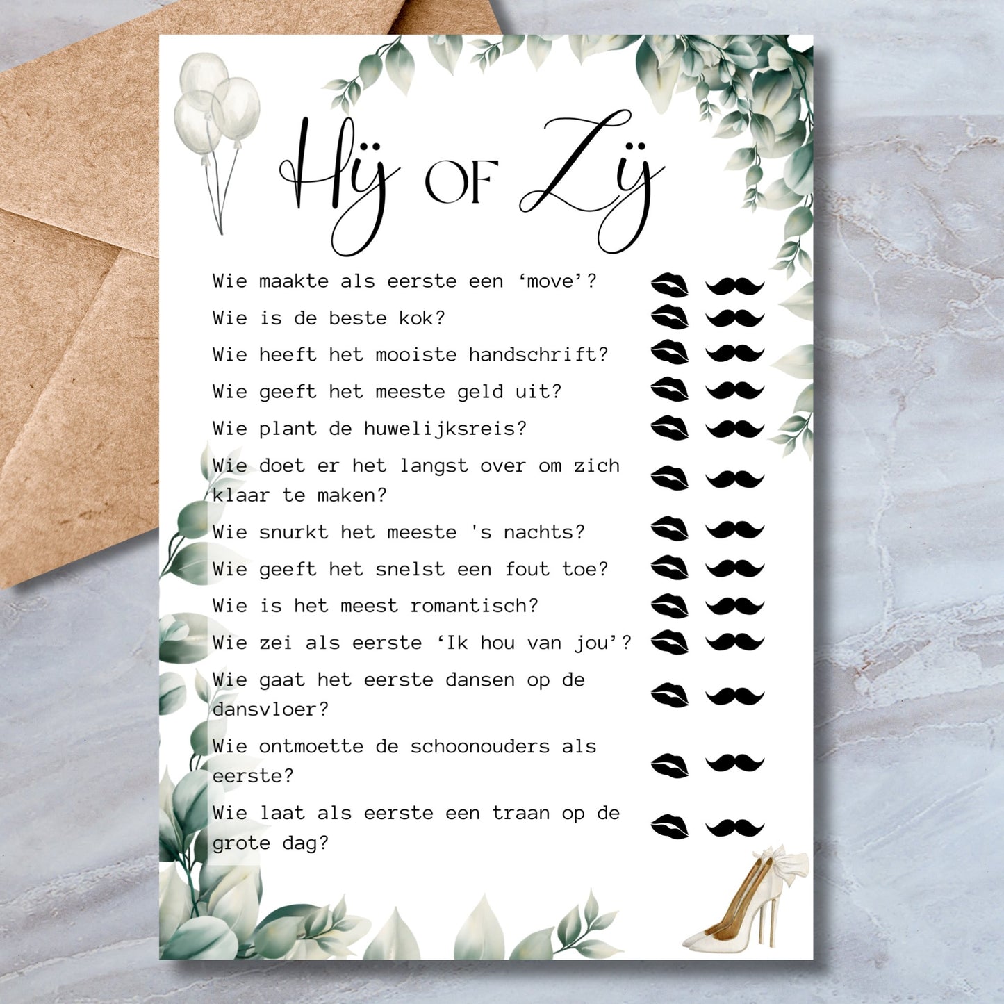 Digitale 'Hij of Zij' Bruiloftsspel Invulkaarten - Directe Download - Print & Plan