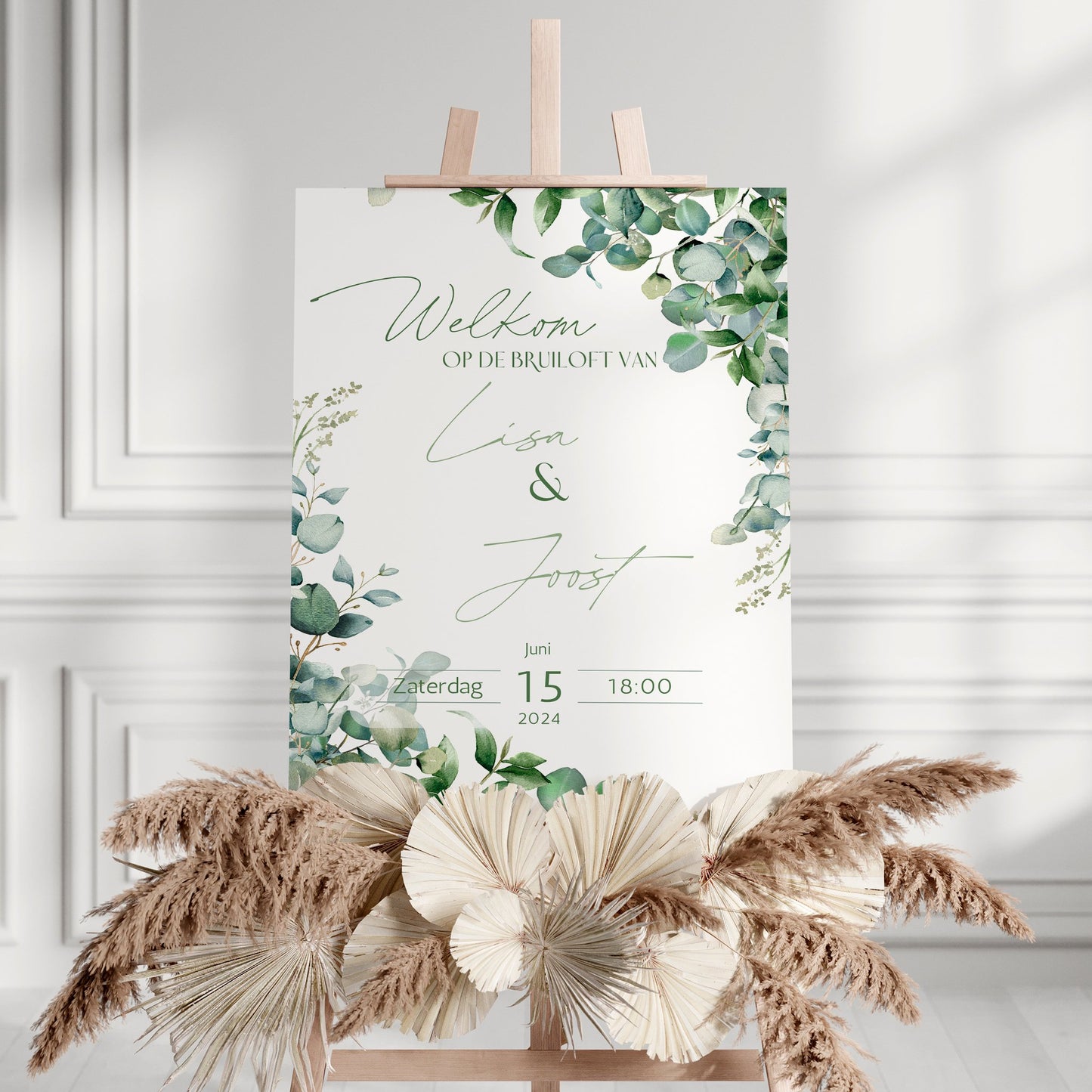 Eucalyptus Welkomstbord voor Huwelijk - Downloadbaar Bestand in A3, A4 en A5 - Print & Plan