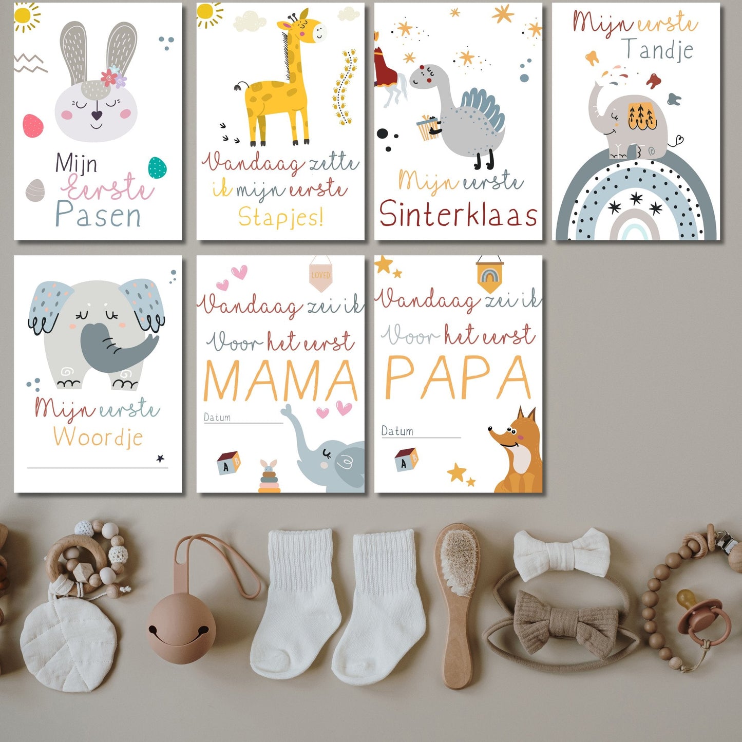 Vrolijke Mijlpaalkaarten Set voor Baby's 1e Jaar - Downloadbare PDF - 31 Kaarten - Colorful world - Print & Plan