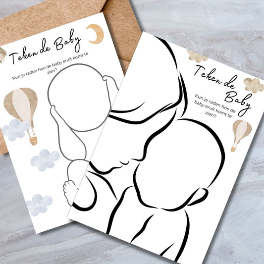Babyshower Teken de Baby Spel - Beige Boho Thema - 2 Motieven - Download - Print & Plan