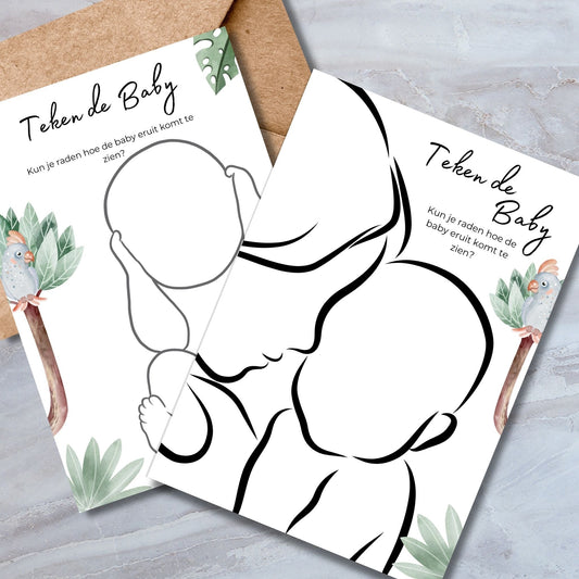 Babyshower Teken de Baby Spel - Safari Dieren Thema - 2 Motieven - Download - Print & Plan