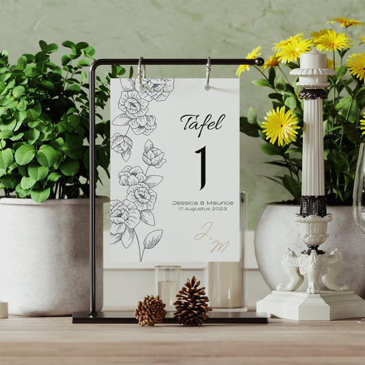 Bruiloft Tafelnummer Canva Template - Elegant Floral Lines - Downloadbaar PDF - A4, A5, A6 - Print & Plan