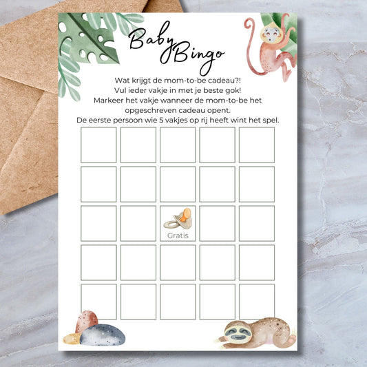 Instant Download Baby Bingo - Safari Dieren Thema Kaart A4, A5 en A6 - Print & Plan